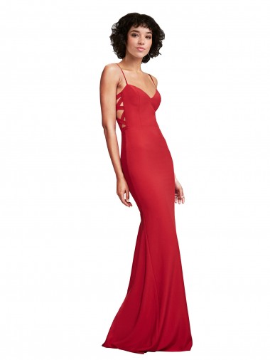 Sem Mangas Alças finas Crepe Esticado Sereia Longo Vestidos de Madrinha / Vestidos de Noite / Vestidos de Festa