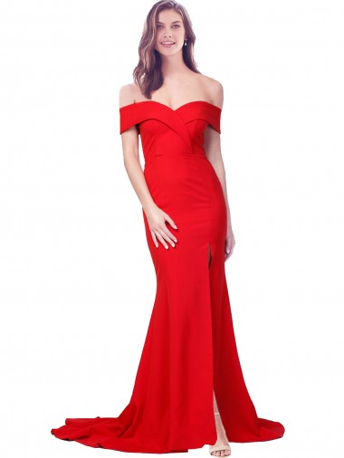 Sem Mangas Amor Crepe Esticado Sereia Vermelho Longo Vestidos de Madrinha / Vestidos de Noite / Vestidos de Festa