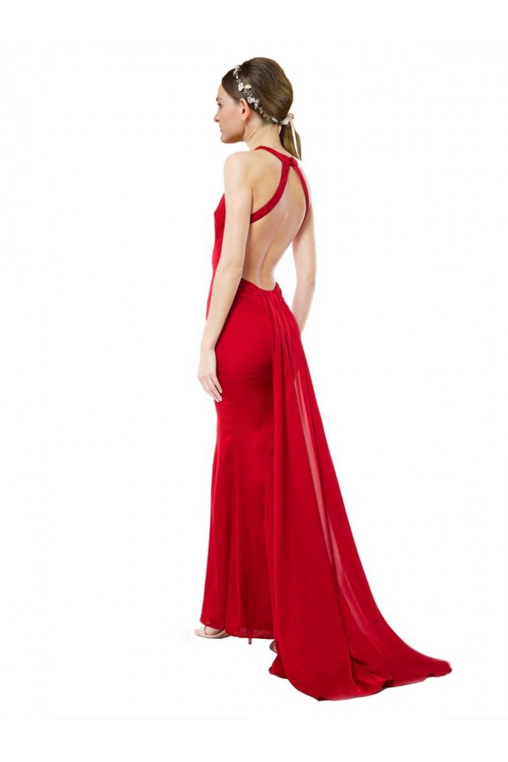 Sem Mangas Cabeçada Abrir de volta Crepe Esticado Sereia Vestidos de Madrinha / Vestidos de Festa