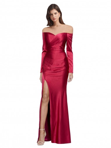Mangas Compridas Amor Cetim Elástico Bainha Vestidos de Madrinha / Vestidos de Noite / Vestidos de Festa