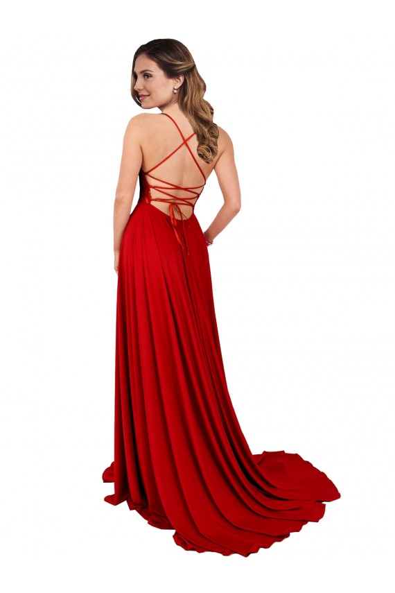 Sem Mangas Alças finas Abrir de volta Spandex & Renda Linha A Vestidos de Madrinha / Vestidos de Festa