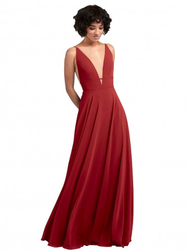 Sem Mangas Decote V Costas em V Chiffon Linha A Longo Vestido de Madrinha