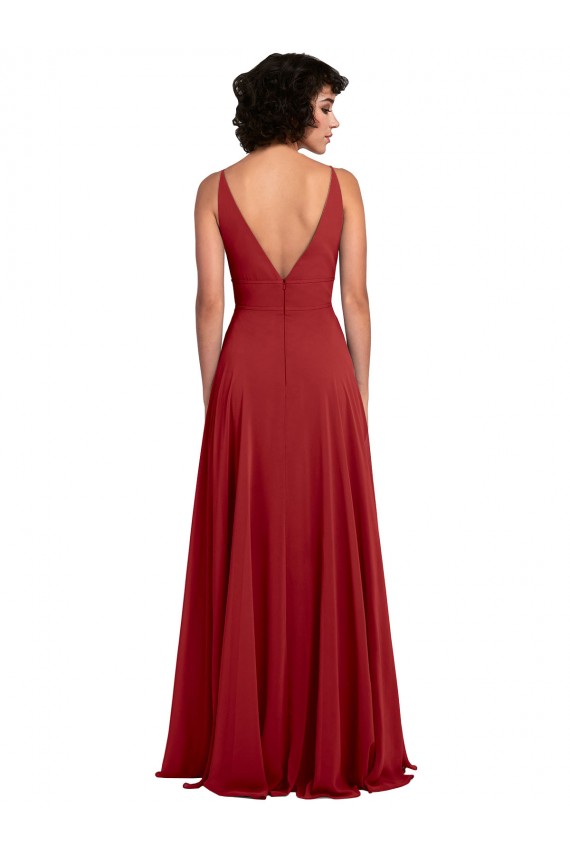 Sem Mangas Decote V Costas em V Chiffon Linha A Longo Vestido de Madrinha