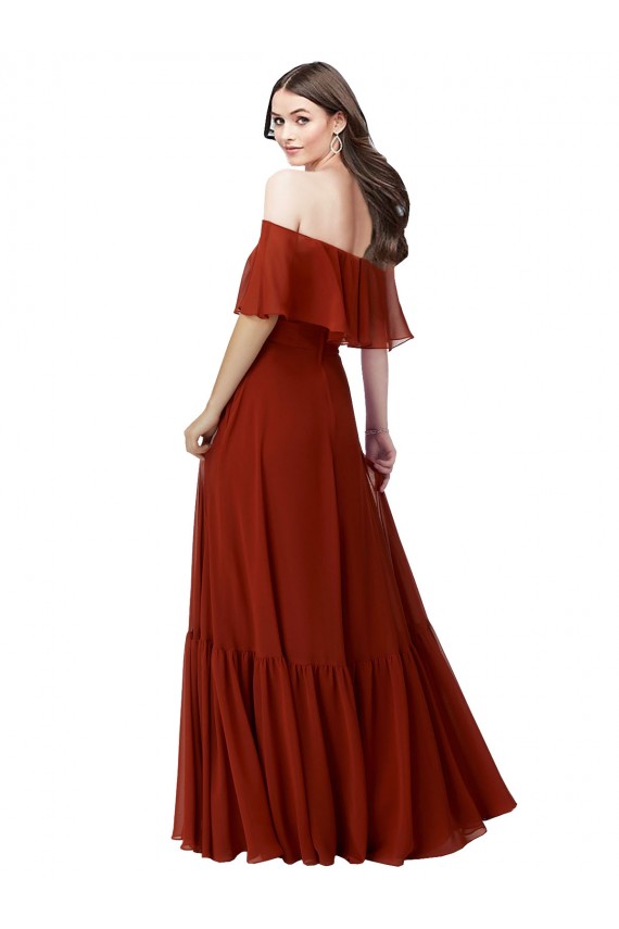 Mangas Esvoaçantes, Mangas Curtas Fora do Ombro Chiffon Linha A Vestidos de Madrinha