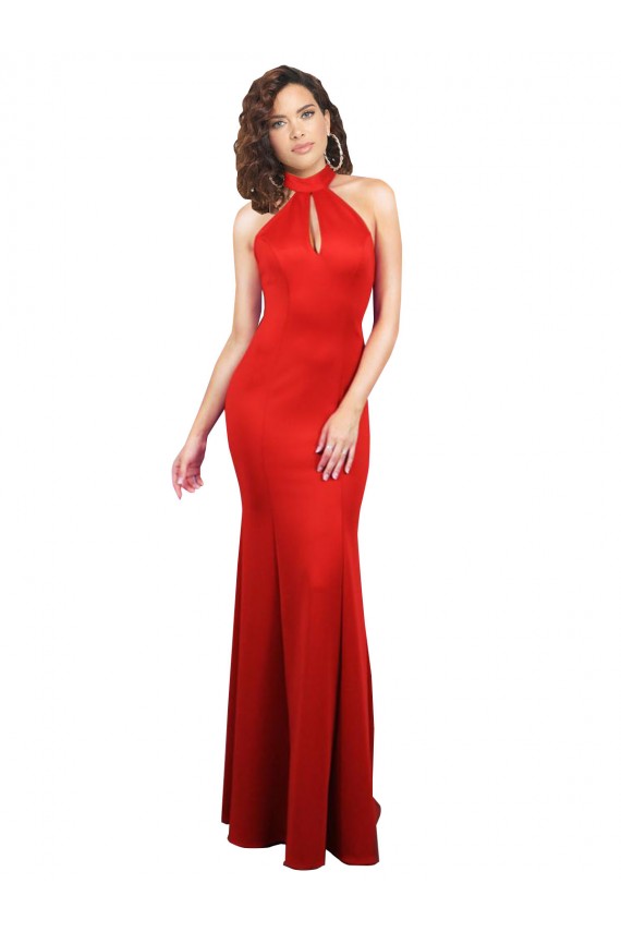 Sem Mangas Cabeçada Buraco da fechadura Cetim Elástico Sereia Vestidos de Madrinha / Vestidos de Noite / Vestidos de Festa