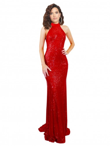 Sem Mangas Cabeçada Abrir de volta Lantejoulas Sereia Vestidos de Madrinha / Vestidos de Noite / Vestidos de Festa