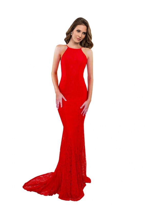 Sem Mangas Decote Alto Abrir de volta Renda Sereia Vestidos de Madrinha / Vestidos de Noite / Vestidos de Festa