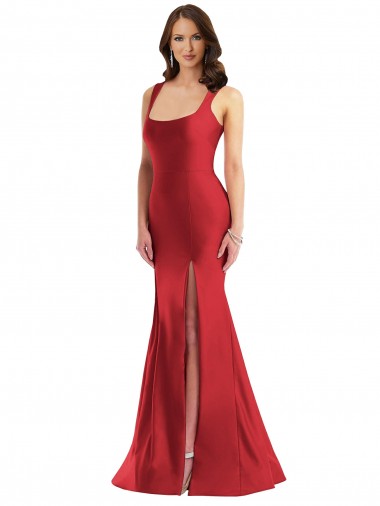 Sem Mangas Decote Quadrado Cetim Sedoso Sereia Vestidos de Madrinha / Vestidos de Noite / Vestidos de Festa