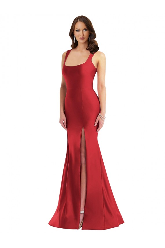 Sem Mangas Decote Quadrado Cetim Sedoso Sereia Vestidos de Madrinha / Vestidos de Noite / Vestidos de Festa