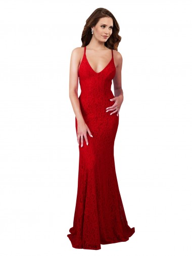Sem Mangas Decote V Lombar Renda Sereia Vestidos de Madrinha / Vestidos de Noite / Vestidos de Baile