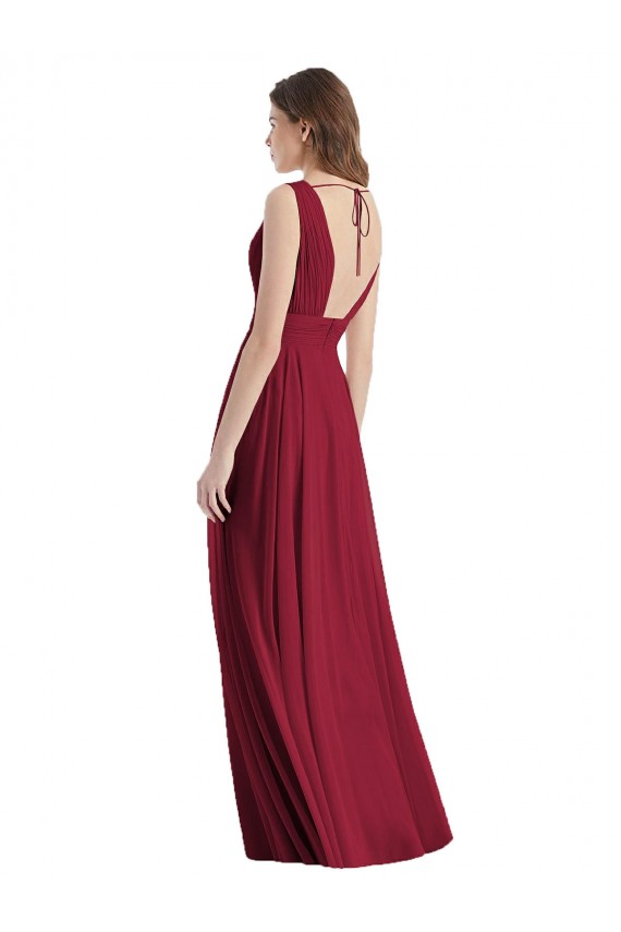 Sem Mangas Decote V Amarrar para trás Chiffon Linha A Vestidos de Madrinha