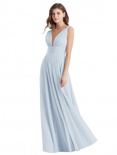 Sem Mangas Decote V Amarrar para trás Chiffon Linha A Vestidos de Madrinha