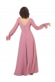 Mangas Compridas Decote V Chiffon Linha A Vestidos de Madrinha
