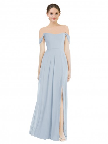 Mangas Folhos Fora do Ombro Chiffon Linha A Vestidos de Madrinha