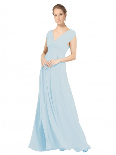 Sem Mangas Decote V Chiffon Linha A Vidro Marinho Longo Vestidos de Madrinha