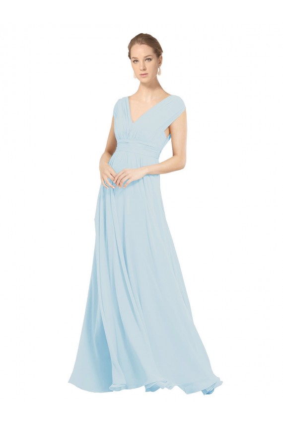 Sem Mangas Decote V Chiffon Linha A Vidro Marinho Longo Vestidos de Madrinha