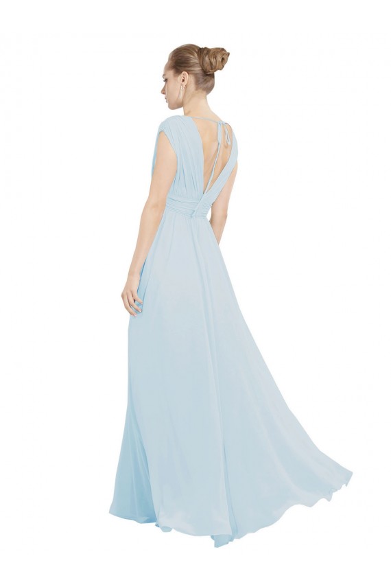 Sem Mangas Decote V Chiffon Linha A Vidro Marinho Longo Vestidos de Madrinha