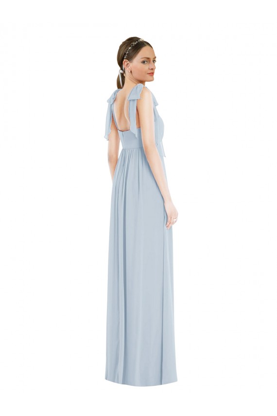 Sem Mangas Alças finas Lombar Chiffon Linha A Vidro Marinho Longo Vestidos de Madrinha