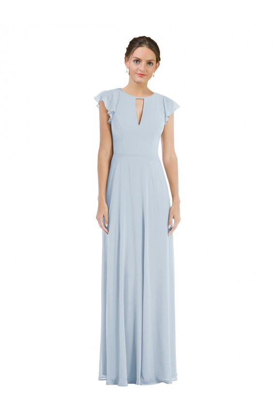 Mangas Esvoaçantes Barco Costas em V Chiffon Linha A Vestidos de Madrinha / Vestidos de Noite
