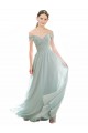 Mangas Curtas Fora do Ombro Chiffon & Renda Linha A Vidro Marinho Vestidos de Madrinha
