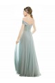 Mangas Curtas Fora do Ombro Chiffon & Renda Linha A Vidro Marinho Vestidos de Madrinha