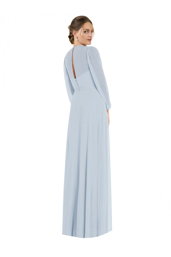 Mangas Bispo, Mangas Bufantes Sem alças Buraco da fechadura Chiffon Linha A Vestidos de Madrinha / Vestidos de Noite