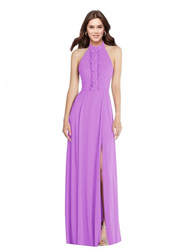 Sem Mangas Cabeçada Sem encosto Chiffon Linha A Vestidos de Madrinha / Vestidos de Noite