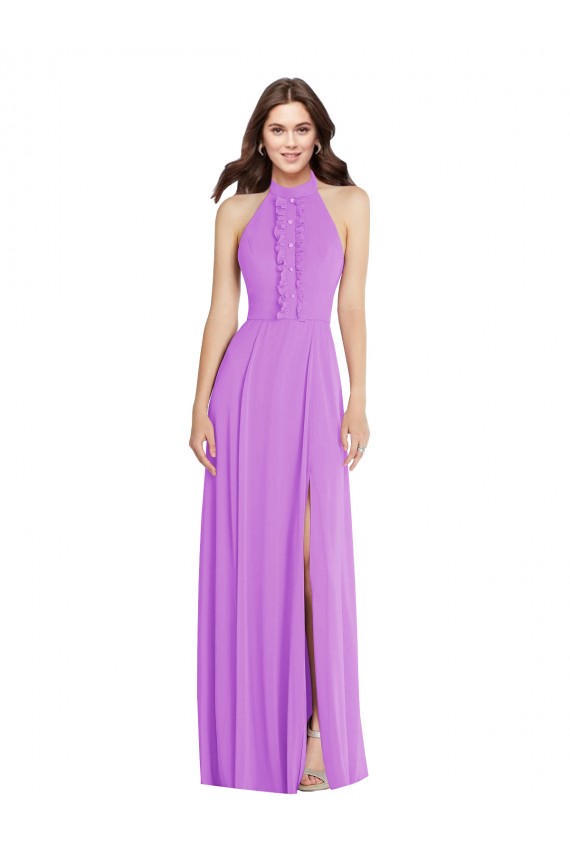 Sem Mangas Cabeçada Sem encosto Chiffon Linha A Vestidos de Madrinha / Vestidos de Noite