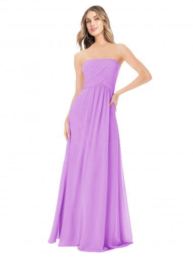 Sem Mangas Sem alças Chiffon Linha A Longo Violeta Vestidos de Madrinha