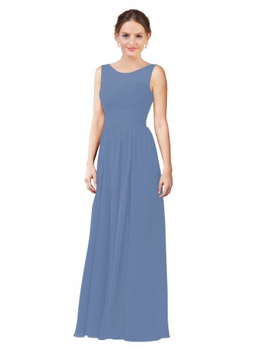 Sem Mangas Decote Ilusão Chiffon Bainha Vestidos de Madrinha