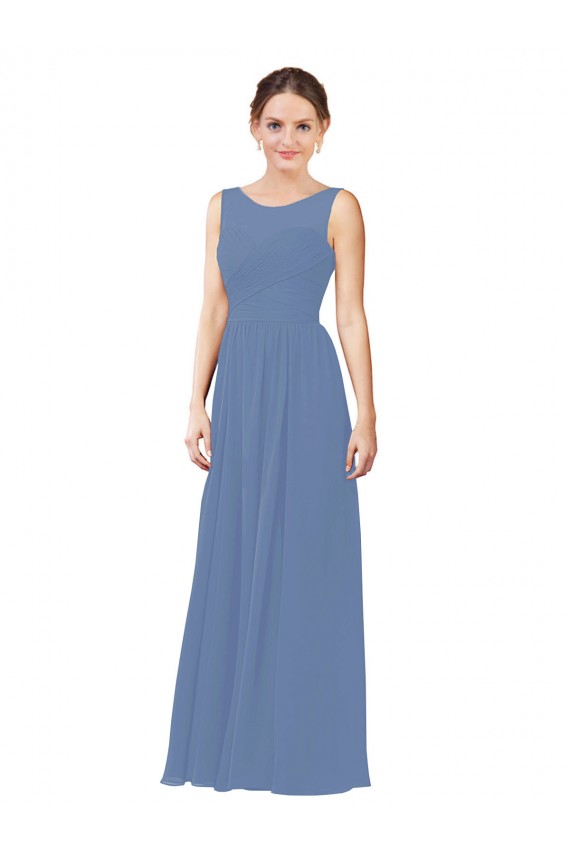 Sem Mangas Decote Ilusão Chiffon Bainha Vestidos de Madrinha