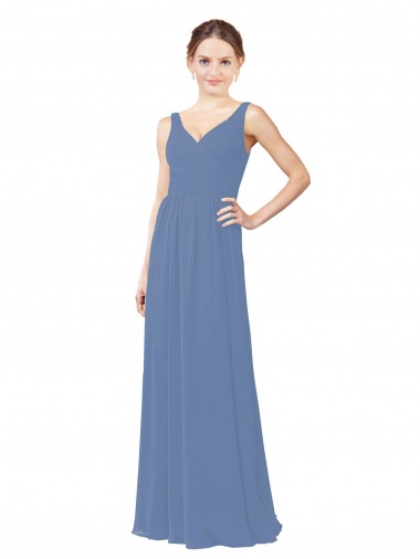 Sem Mangas Decote V Chiffon Bainha Longo Vestidos de Madrinha