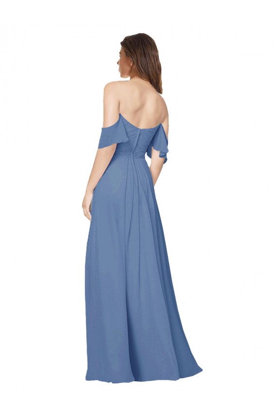 Mangas Esvoaçantes Fora do Ombro Abrir de volta Chiffon Linha A Vestidos de Madrinha