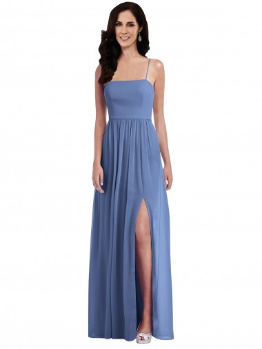 Sem Mangas Alças finas Lombar Chiffon Linha A Longo Vestido de Madrinha