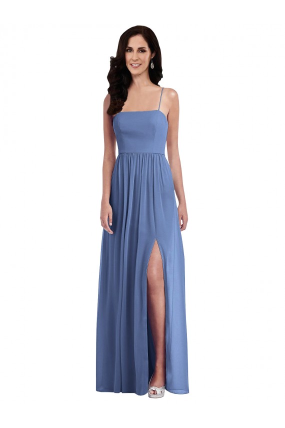 Sem Mangas Alças finas Lombar Chiffon Linha A Longo Vestido de Madrinha