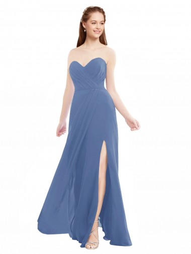 Sem Mangas Amor Chiffon Linha A Windsor Azul Longo Vestidos de Madrinha