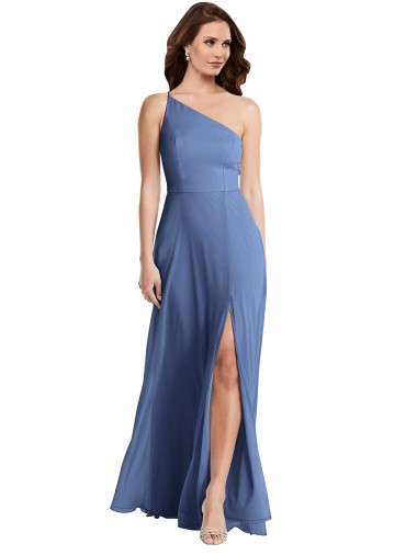Sem Mangas Um Ombro Chiffon Linha A Longo Vestidos de Madrinha / Vestidos de Noite